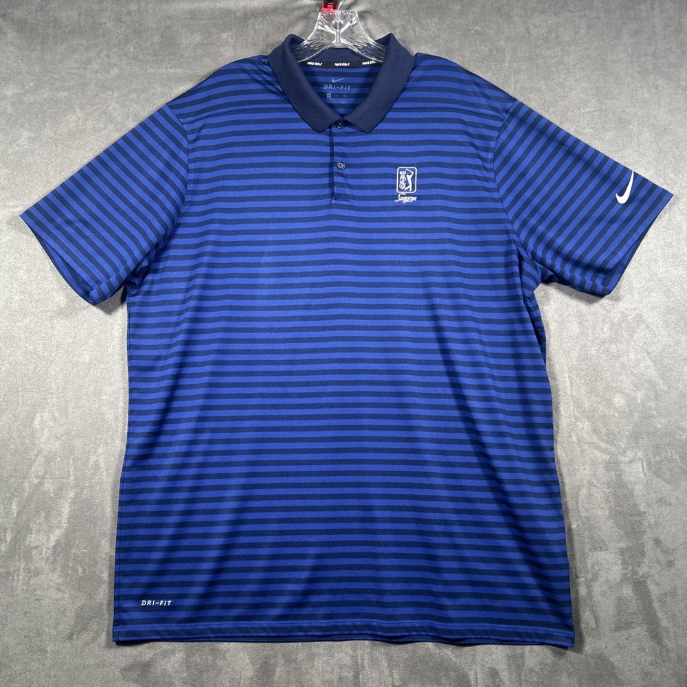 Nike Golf Polo TPC Sawgrass Mens XXL Dri Fit Blue Performance Stretch